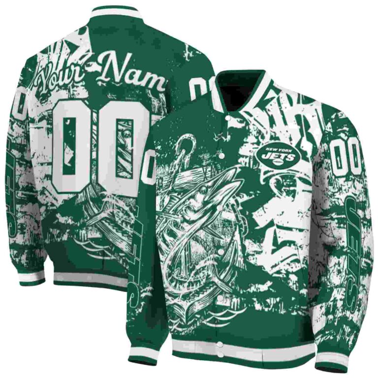 customized new york jets fishing art green jacket fashion forward