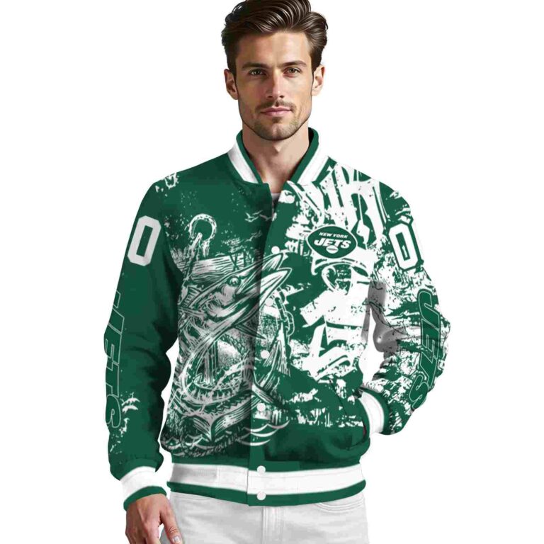 customized new york jets fishing art green jacket high quality