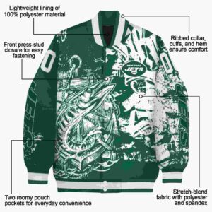 customized new york jets fishing art green jacket new arrival