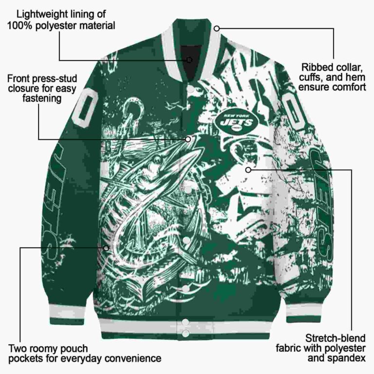 customized new york jets fishing art green jacket new arrival