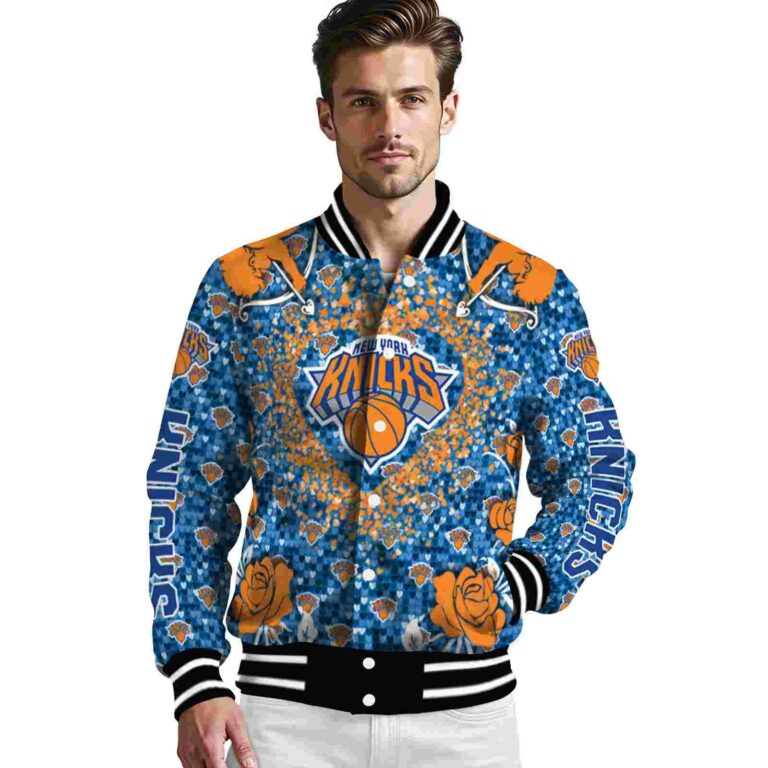 customized new york knicks heart explosion blue jacket high quality