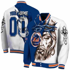 customized new york mets jesus tears blue white jacket fashion forward