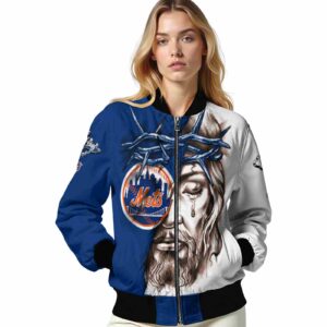 customized new york mets jesus tears blue white jacket latest model