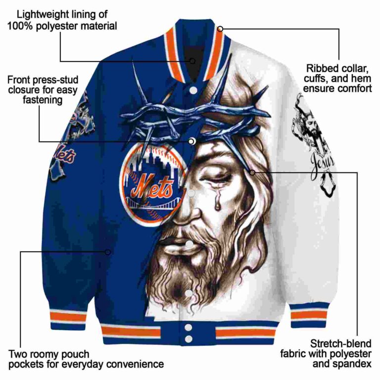 customized new york mets jesus tears blue white jacket new arrival