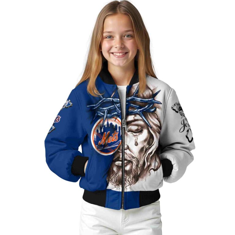 customized new york mets jesus tears blue white jacket top rated