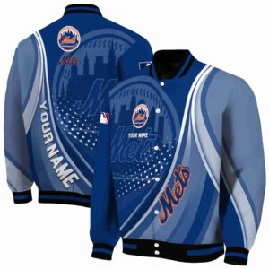 customized new york mets wave patterns blue jacket fashion forward