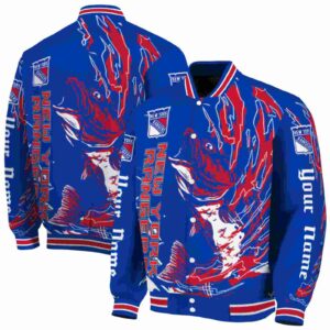 customized new york rangers fishing passion blue white jacket fashion forward