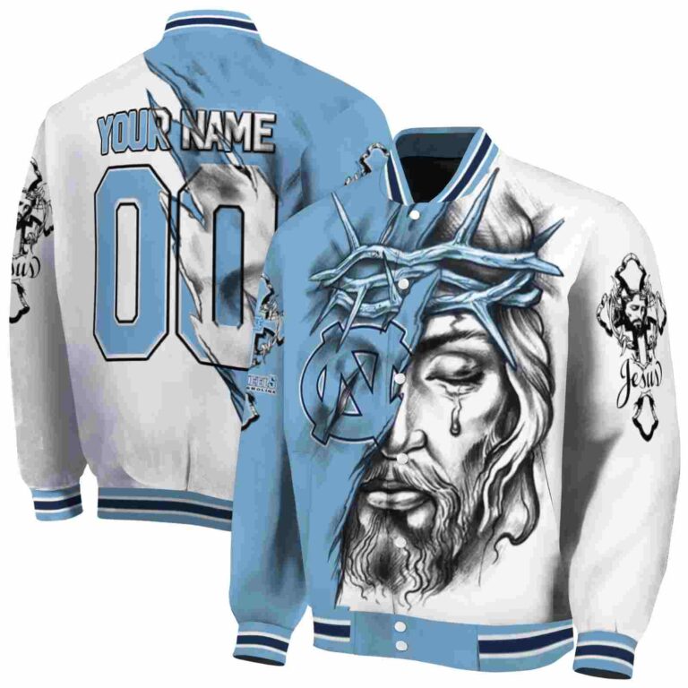 customized north carolina tar heels jesus tears light blue white jacket fashion forward
