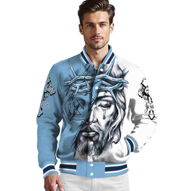 customized north carolina tar heels jesus tears light blue white jacket high quality