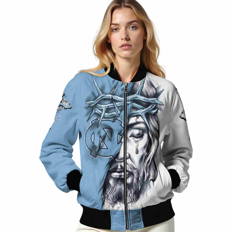 customized north carolina tar heels jesus tears light blue white jacket latest model