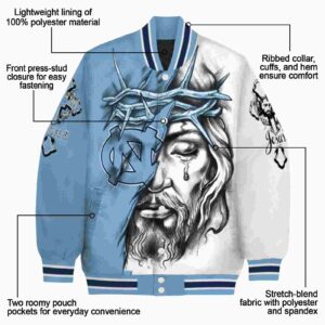 customized north carolina tar heels jesus tears light blue white jacket new arrival