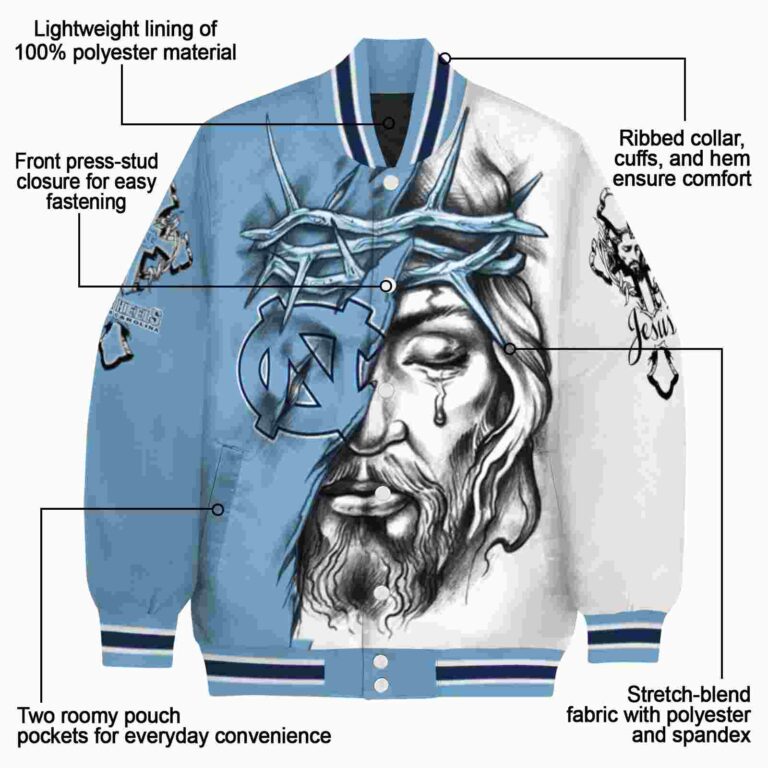 customized north carolina tar heels jesus tears light blue white jacket new arrival