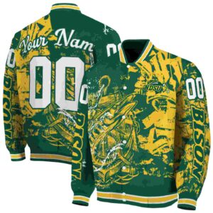 customized north dakota state bison fishing art green jacket fashion forward