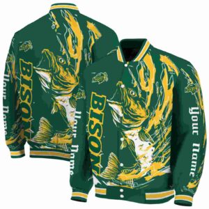 customized north dakota state bison fishing passion green white jacket fashion forward