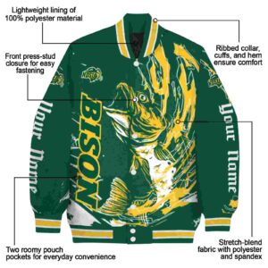 customized north dakota state bison fishing passion green white jacket new arrival