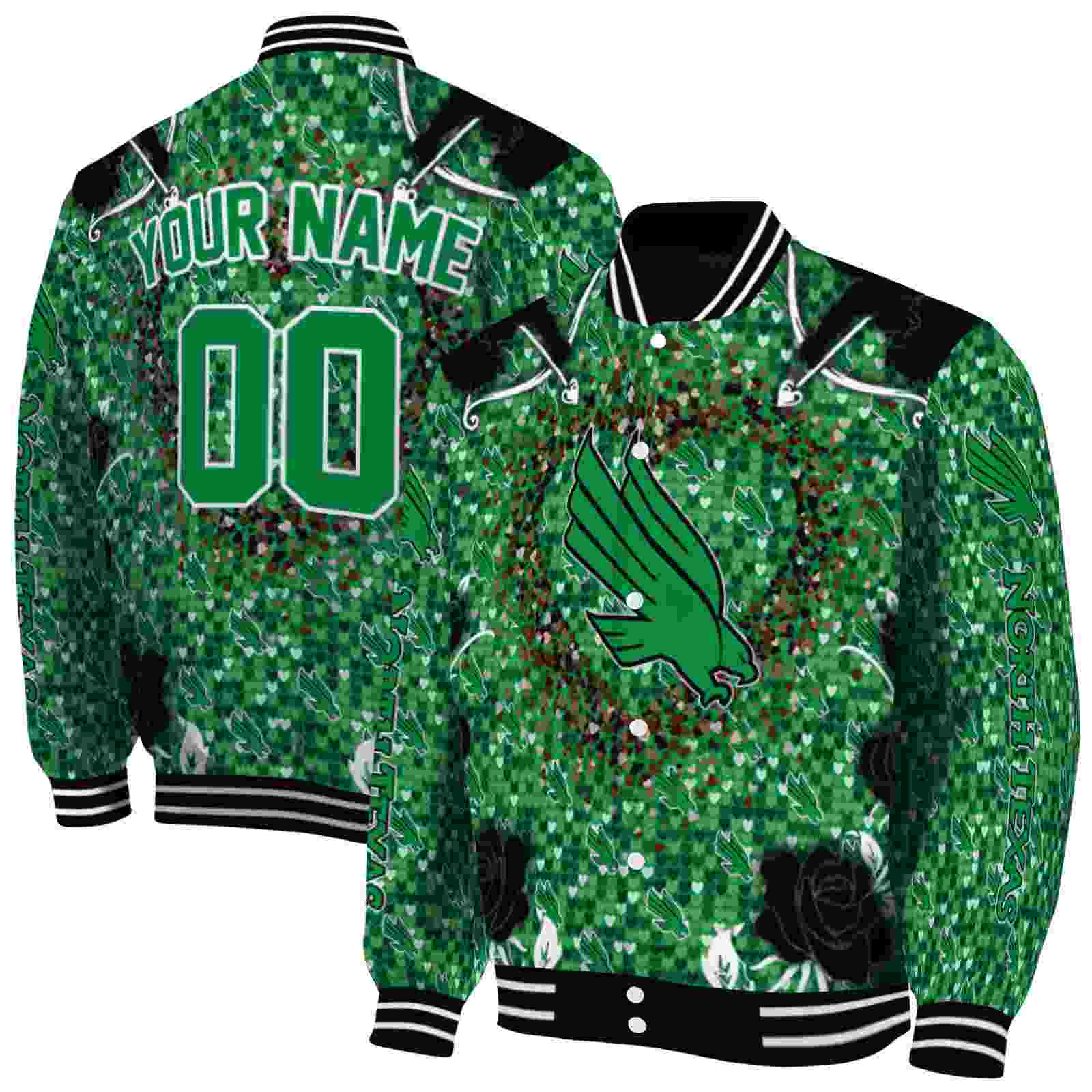 customized north texas mean green heart explosion green jacket fashion forward customized north texas mean green heart explosion green jacket fashion forward