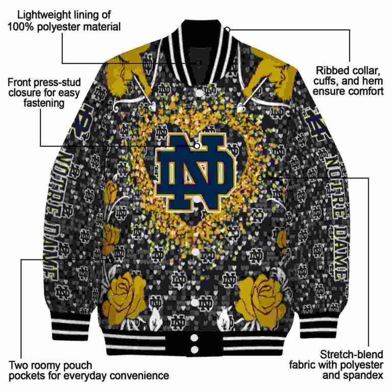 customized notre dame fighting irish heart explosion navy jacket new arrival