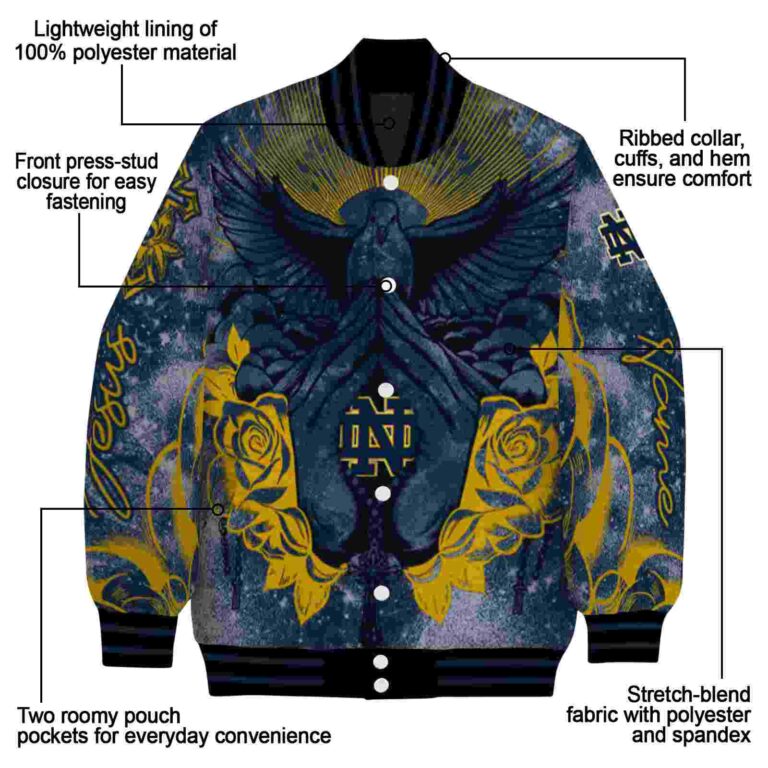 customized notre dame fighting irish praying hands navy jacket new arrival
