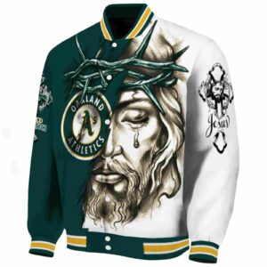 customized oakland athletics jesus tears green white jacket best selling