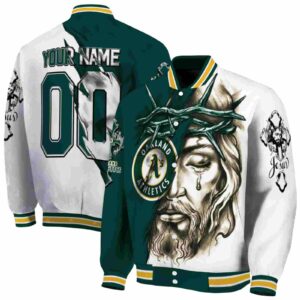 customized oakland athletics jesus tears green white jacket fashion forward