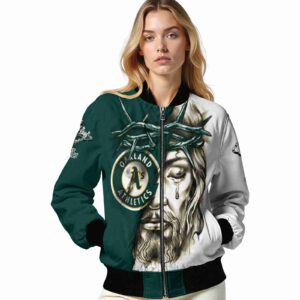 customized oakland athletics jesus tears green white jacket latest model