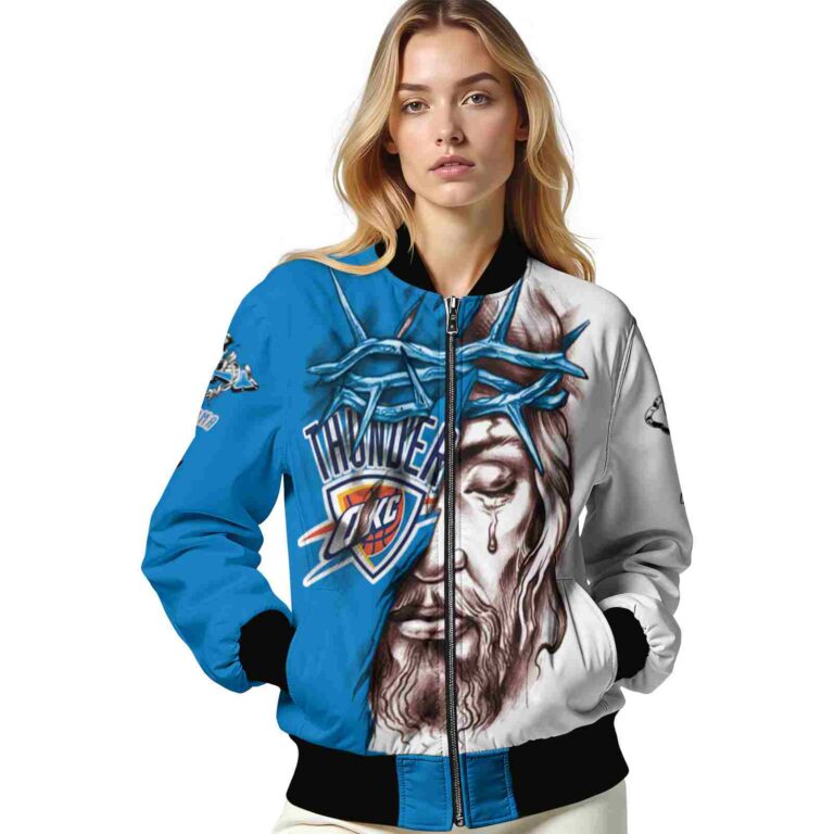 customized oklahoma city thunder jesus tears blue white jacket latest model