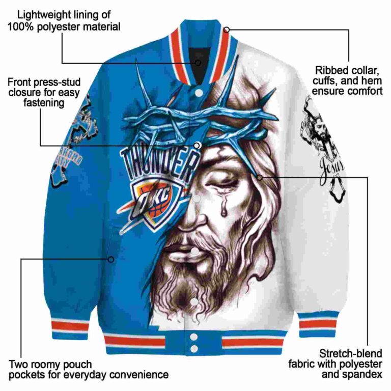 customized oklahoma city thunder jesus tears blue white jacket new arrival