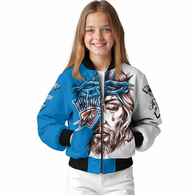 customized oklahoma city thunder jesus tears blue white jacket top rated