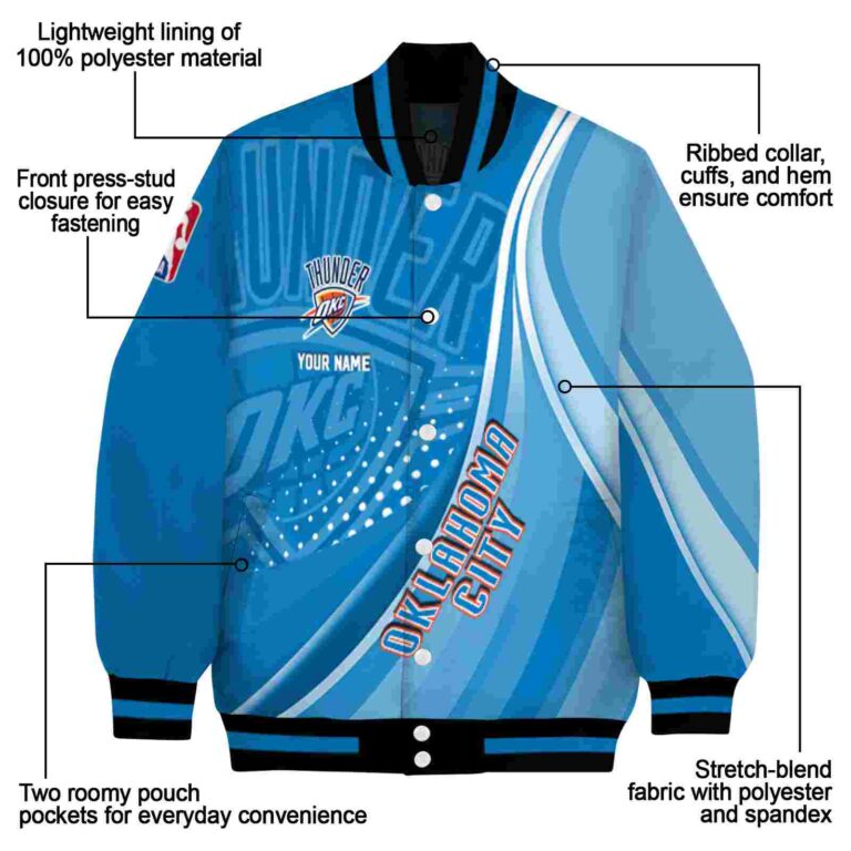 customized oklahoma city thunder wave patterns blue jacket new arrival