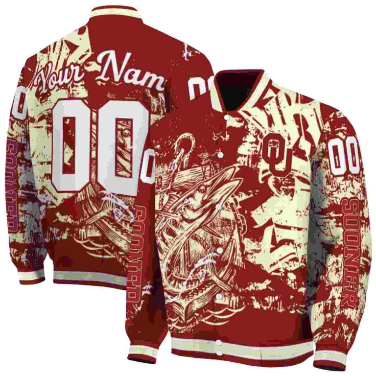 customized oklahoma sooners fishing art crimson jacket fashion forward