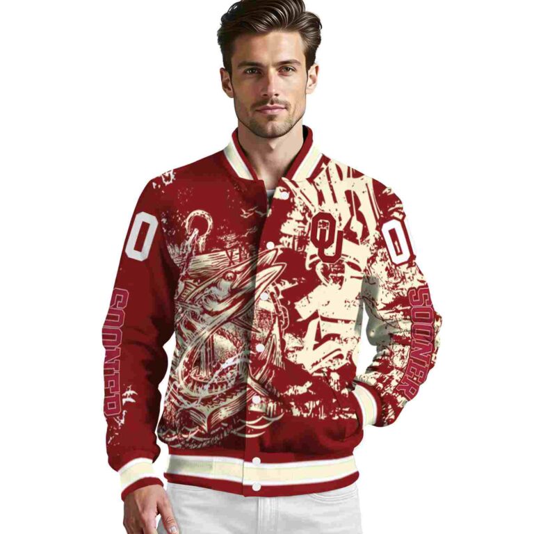 customized oklahoma sooners fishing art crimson jacket high quality