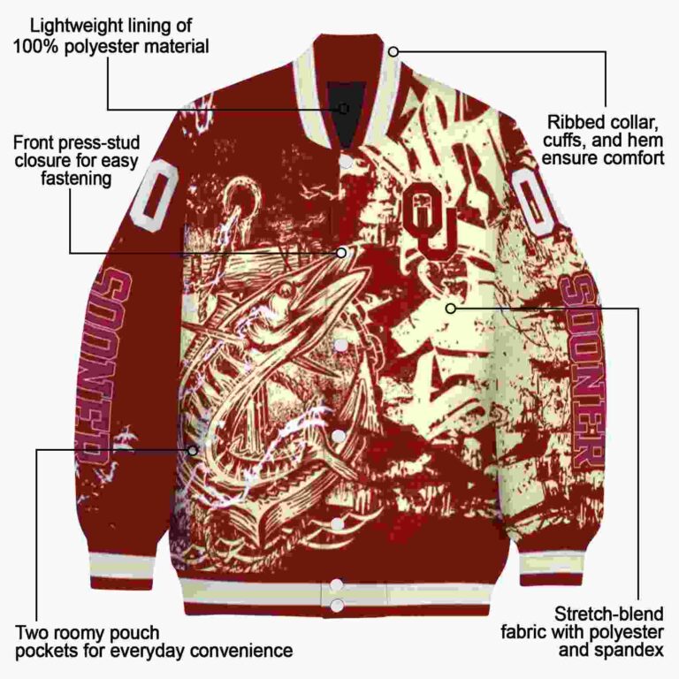 customized oklahoma sooners fishing art crimson jacket new arrival