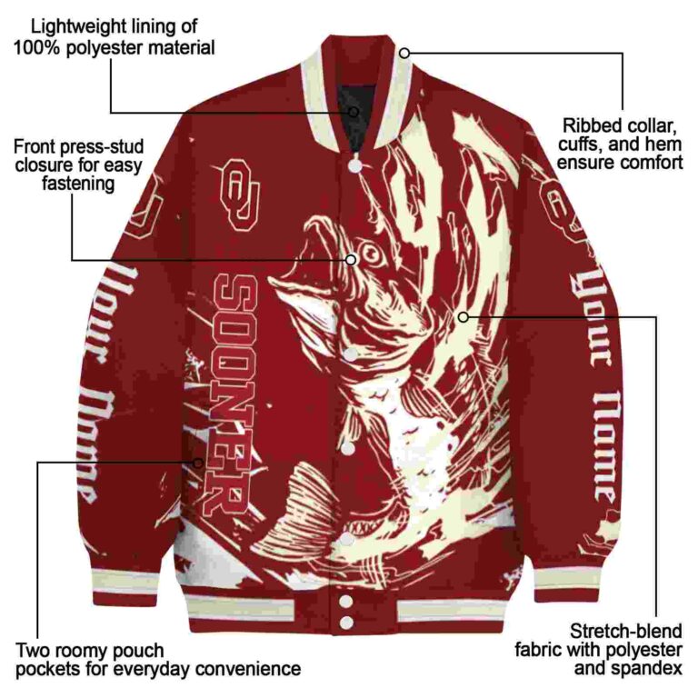 customized oklahoma sooners fishing passion crimson white jacket new arrival