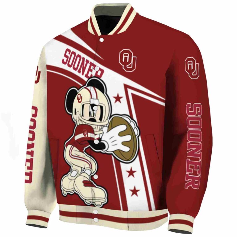 customized oklahoma sooners mickey football crimson white jacket best selling