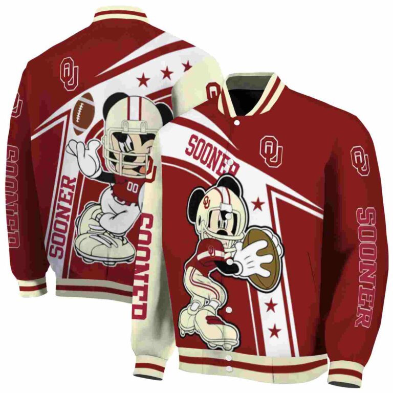customized oklahoma sooners mickey football crimson white jacket fashion forward