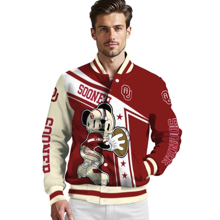 customized oklahoma sooners mickey football crimson white jacket high quality