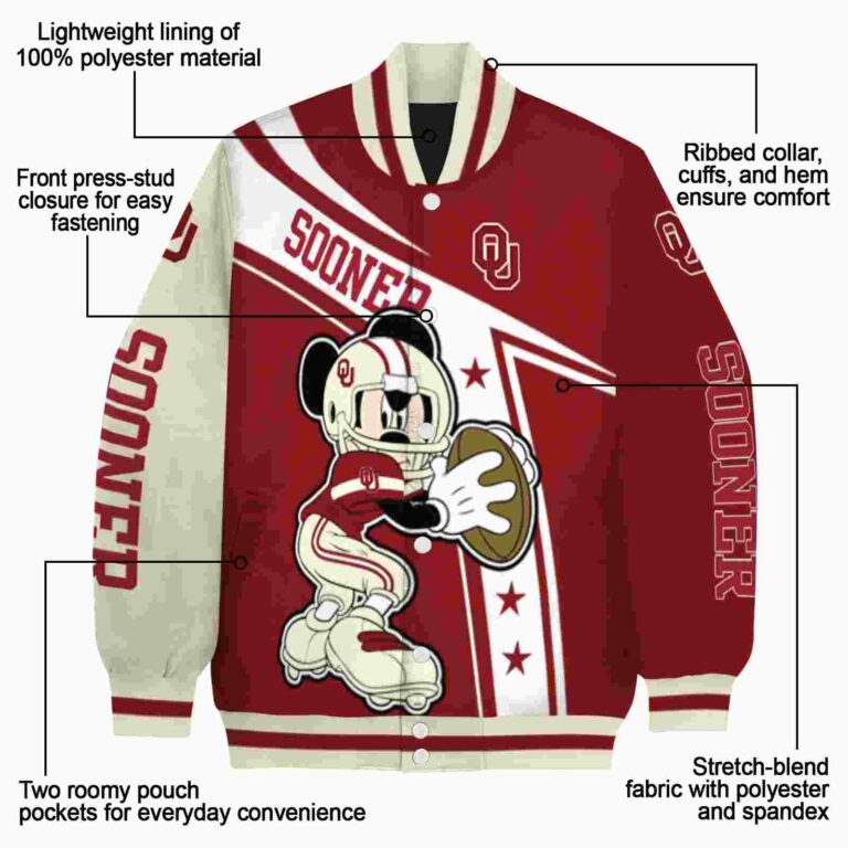 customized oklahoma sooners mickey football crimson white jacket new arrival