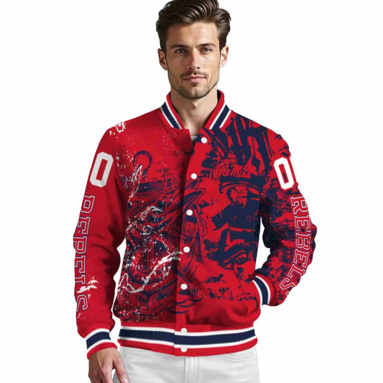customized ole miss rebels fishing art red jacket high quality