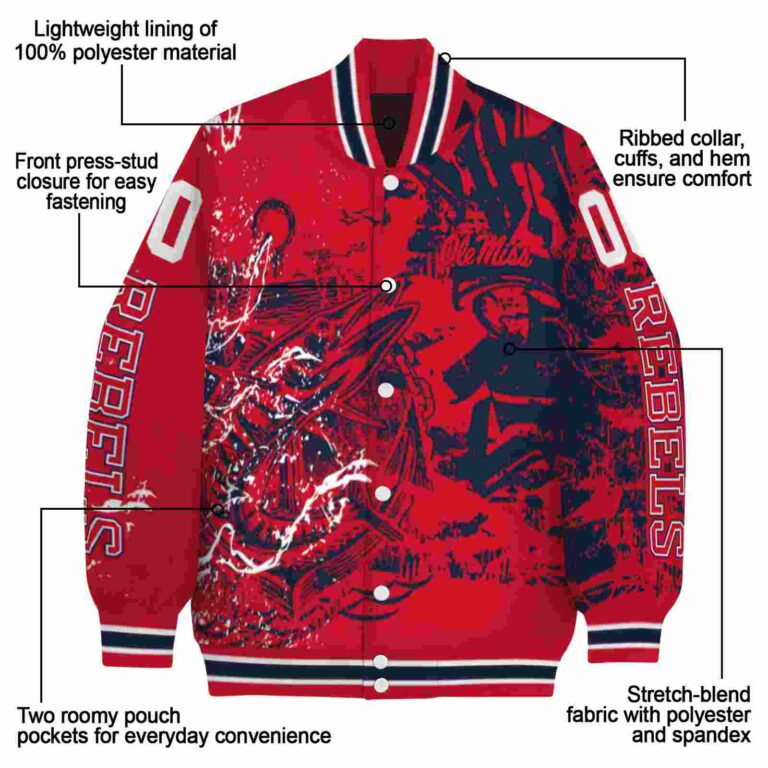 customized ole miss rebels fishing art red jacket new arrival