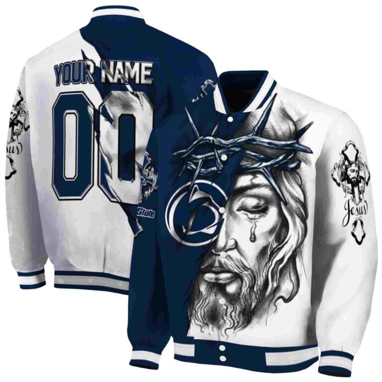 customized penn state nittany lions jesus tears blue white jacket fashion forward