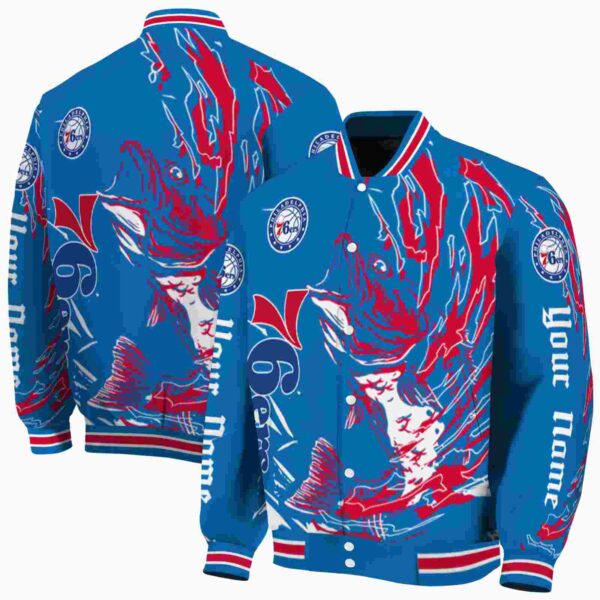customized philadelphia 76ers fishing passion blue white jacket fashion forward