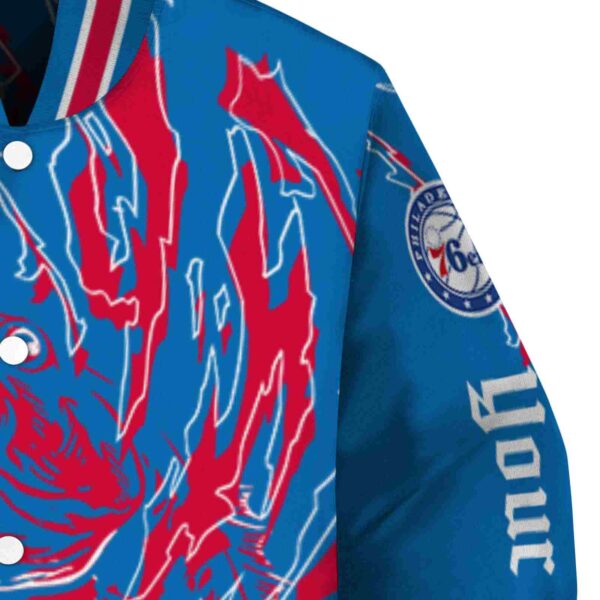 customized philadelphia 76ers fishing passion blue white jacket premium grade