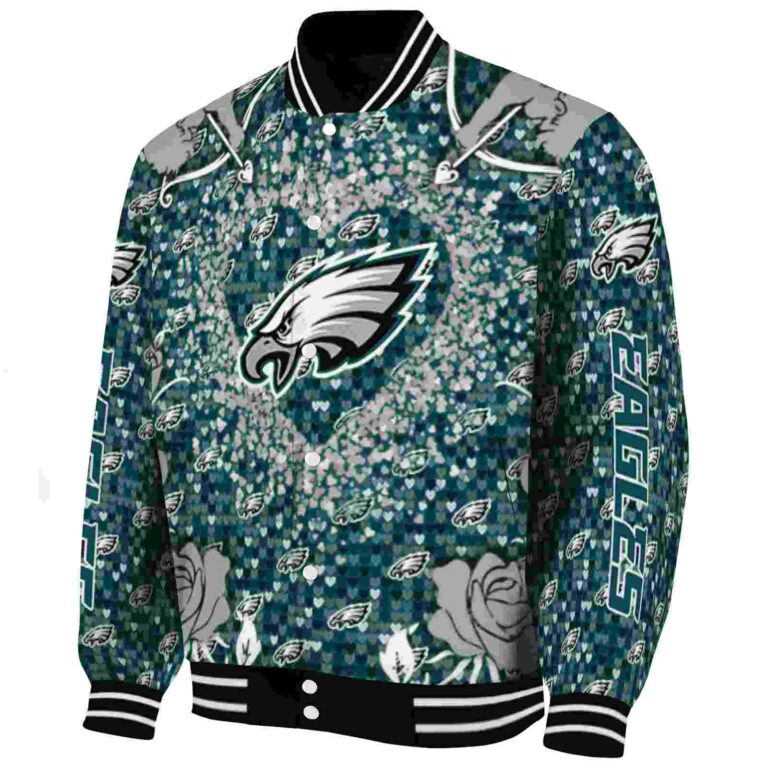 customized philadelphia eagles heart explosion green jacket best selling