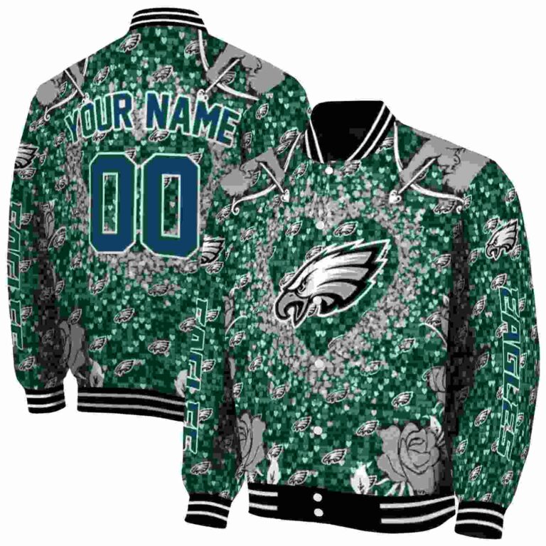 customized philadelphia eagles heart explosion green jacket fashion forward