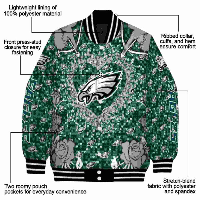 customized philadelphia eagles heart explosion green jacket new arrival