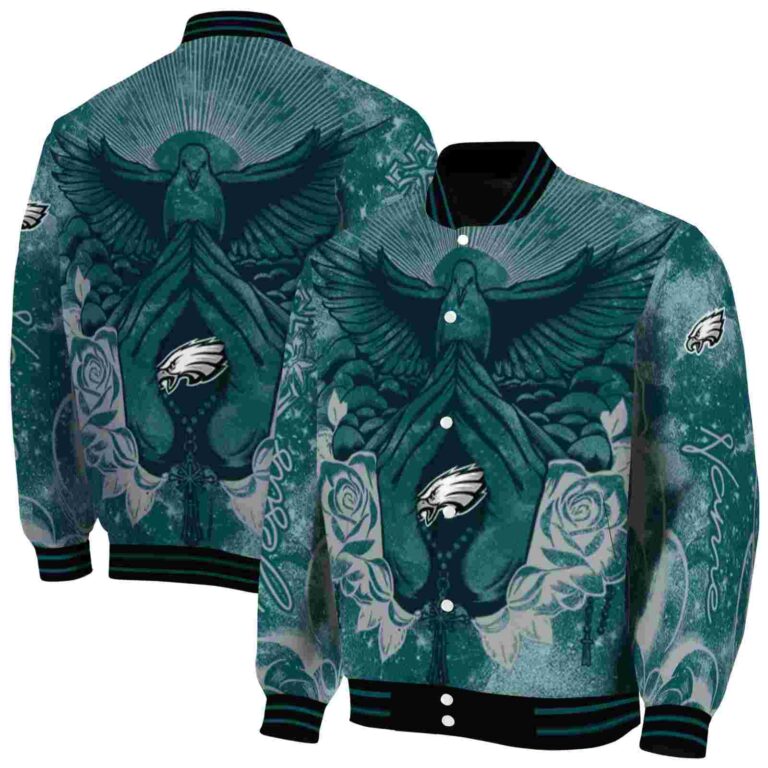 customized philadelphia eagles praying hands green jacket fashion forward