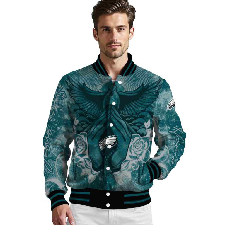 customized philadelphia eagles praying hands green jacket high quality