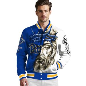 customized pittsburgh panthers jesus tears royal blue white jacket high quality