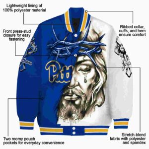 customized pittsburgh panthers jesus tears royal blue white jacket new arrival