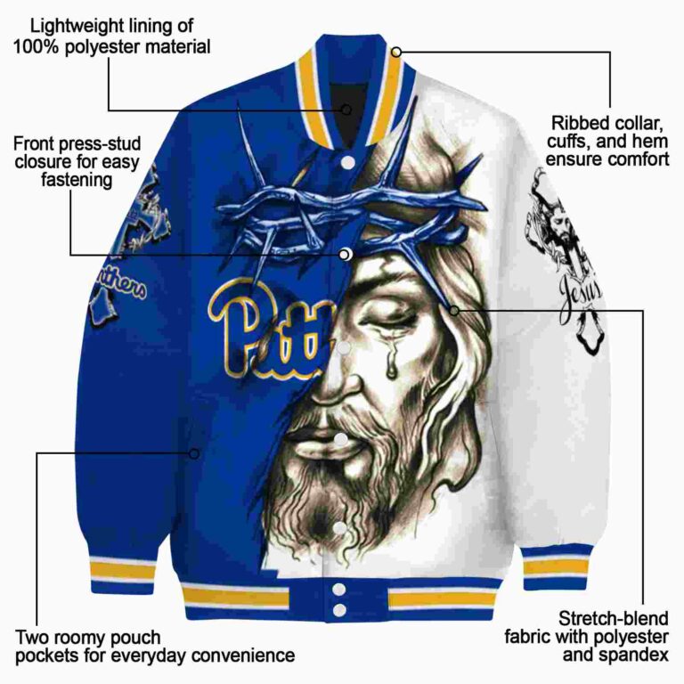 customized pittsburgh panthers jesus tears royal blue white jacket new arrival
